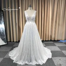 Leeymon Сшитое Сексуальная Элегантные A-Линии Аппликация Кружева Свадебное Платье Спинки Свадебные Платья Цвета Слоновой Кости