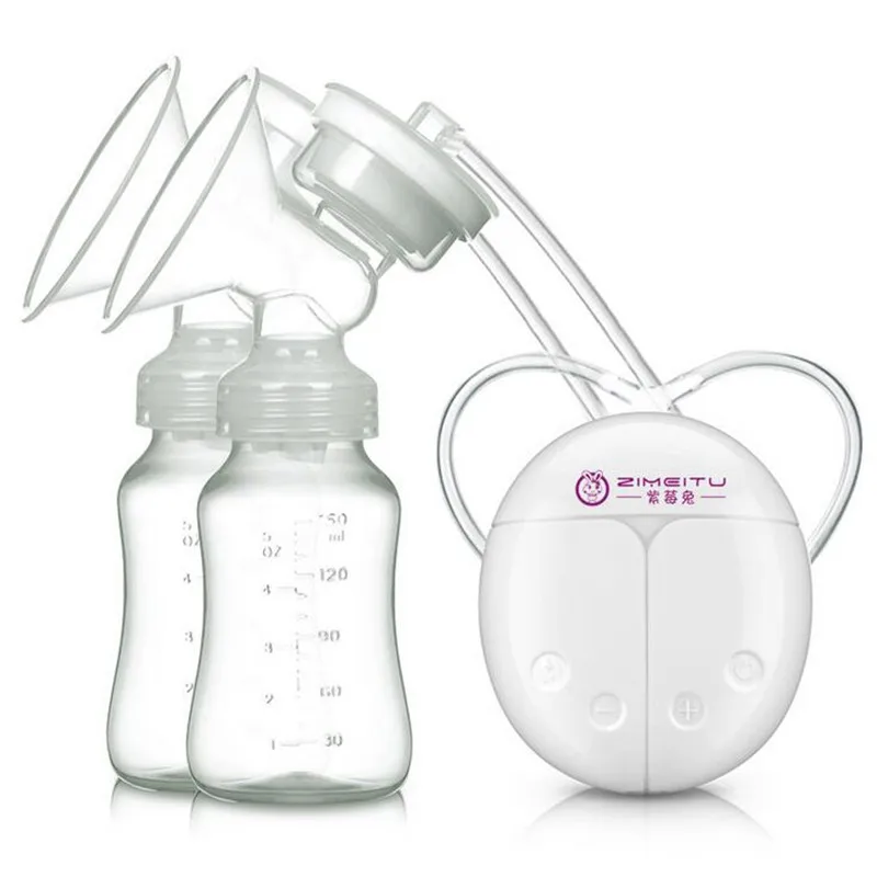Молокоотсосы один или двойной мощный Электрический соска всасывания USB Электрический молокоотсос с ребенком молока две бутылки - Цвет: White