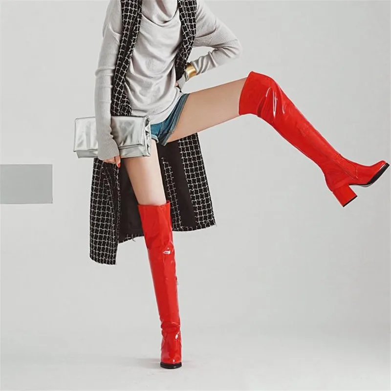 Women High Heels Tall Boots Sexy Patent Leather Platform Pole Dance Boots Pointed Toe Over The Knee Boots For Women Ladies Shoes (28)