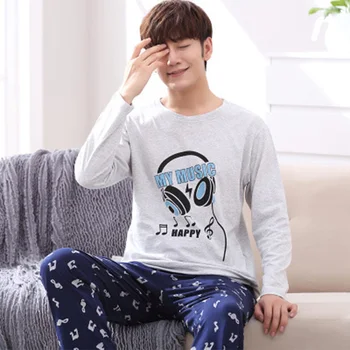 

Yidanna men pajamas set cotton sleepwear long sleeve nightie animal print sleep clothing plus size pyjama male nightwear autumn