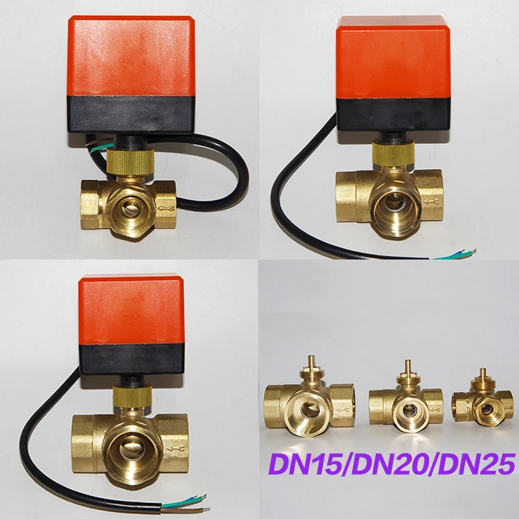 

New 3 way motorized ball valve electric Three line two way control AC 220V/DC24V/DC12V DN15/20/25