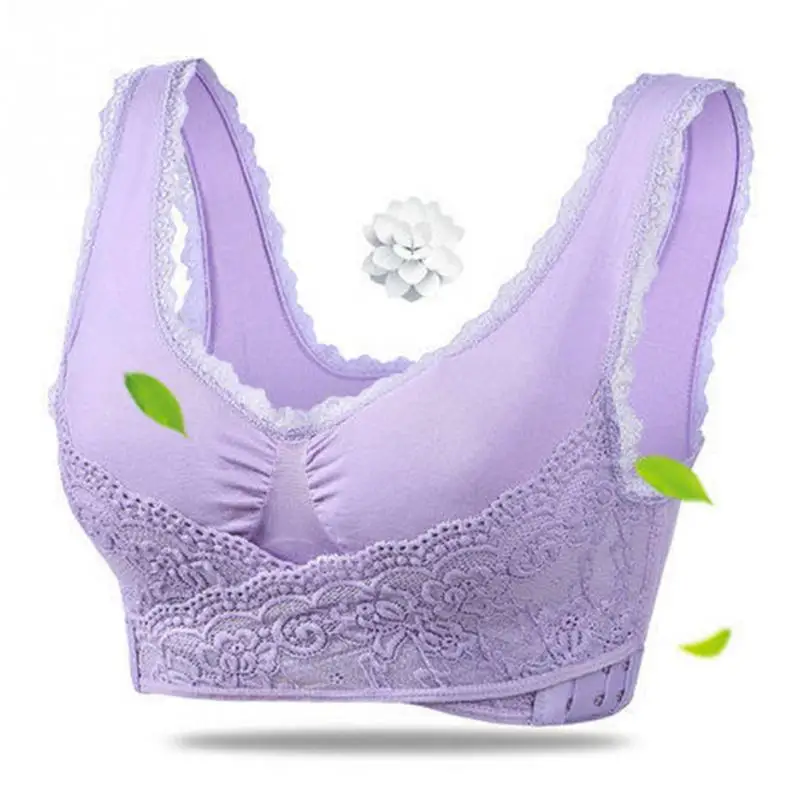 Women Bra Underwear Push Up Gather Sexy Lace Brassiere Casual Seamless Anti-sagging Cross Racerback Size M L XL - Цвет: Фиолетовый