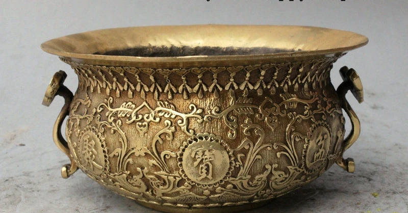 

6" China Brass Phoenix RuYi wealth Treasure bowl statue incense Burner Cesner