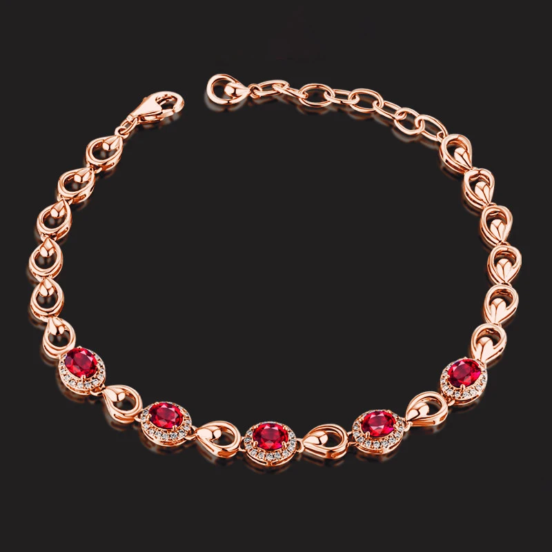 

Natural ruby 18k Pure Gold Female Bracelets Fine Jewelry Gift Girl Thin Trendy Solid 750 Real Bangle Party Good Nice