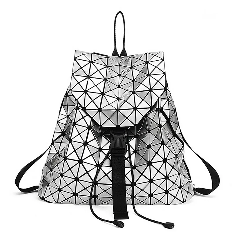 High Quality Fashion Women backpack 2016 Silver geometric patchwork diamond lattice backpack drawstring mochila Daily Backpacks