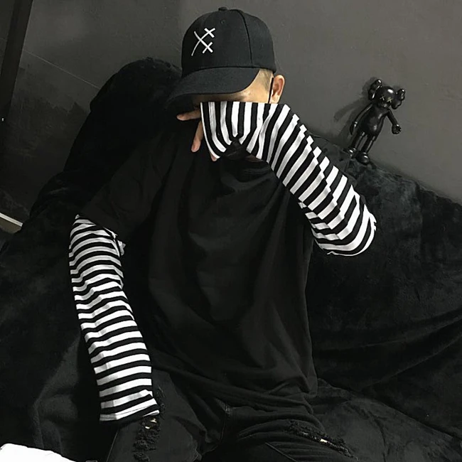 Camiseta Mujer 2020 модные футболки корейские Ulzzang Harajuku полосатые с длинным рукавом для