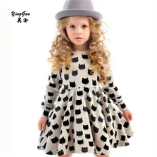 

2016 new European and American cartoon baby baby baby cotton long sleeved comfortable black cat pattern printed Stretch Dress