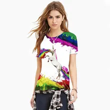 BJHOW t shirt 3d Rainbow Pegasus printer tshirt printed 2017 summer kawaii t shirt horse clothes women Elastic slim o neck tops