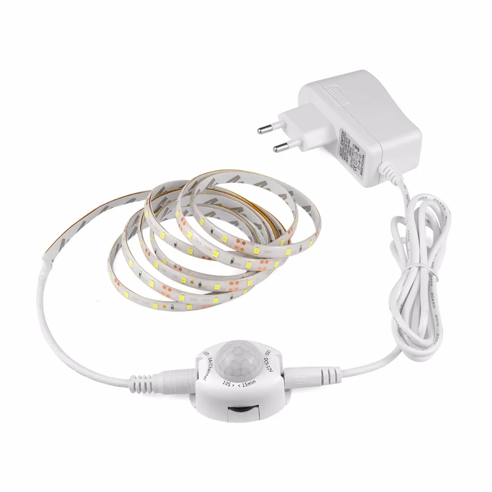 

Novelty Light Automatic On Off LED Strip PIR Body Infrared Motion Sensor LED Lamp Cabinet Closet Light + DC 12V 2A Power Adapter