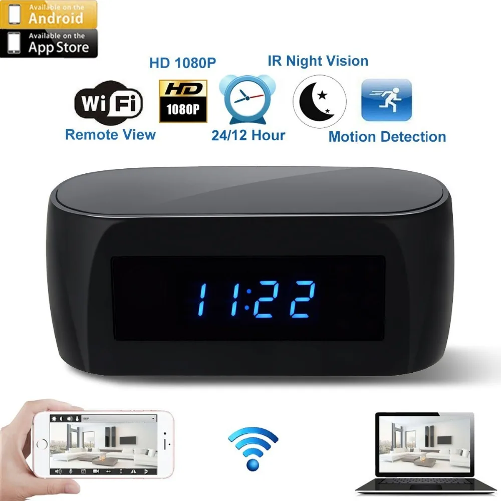 

1080P Wireless Wifi Cam Camcorder With Clock Alarm 140 Degree Wide Angle Camera Night Vision Motion Dection Remote Control