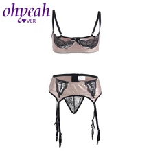 Ohyeahlover, Женский комплект с бюстгальтером с открытой чашкой, эротическое белье размера плюс 5XL, женский кружевной бюстгальтер с эффектом пуш-ап, сексуальное нижнее белье, RM80313