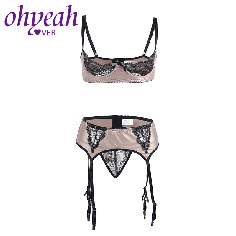 Ohyeahlover Women Open Cup Bra Set Sex Lingerie Erotic Plus Size 5XL Feminino Lace Push Up Bra Intimo Donna Sexy Hot RM80313
