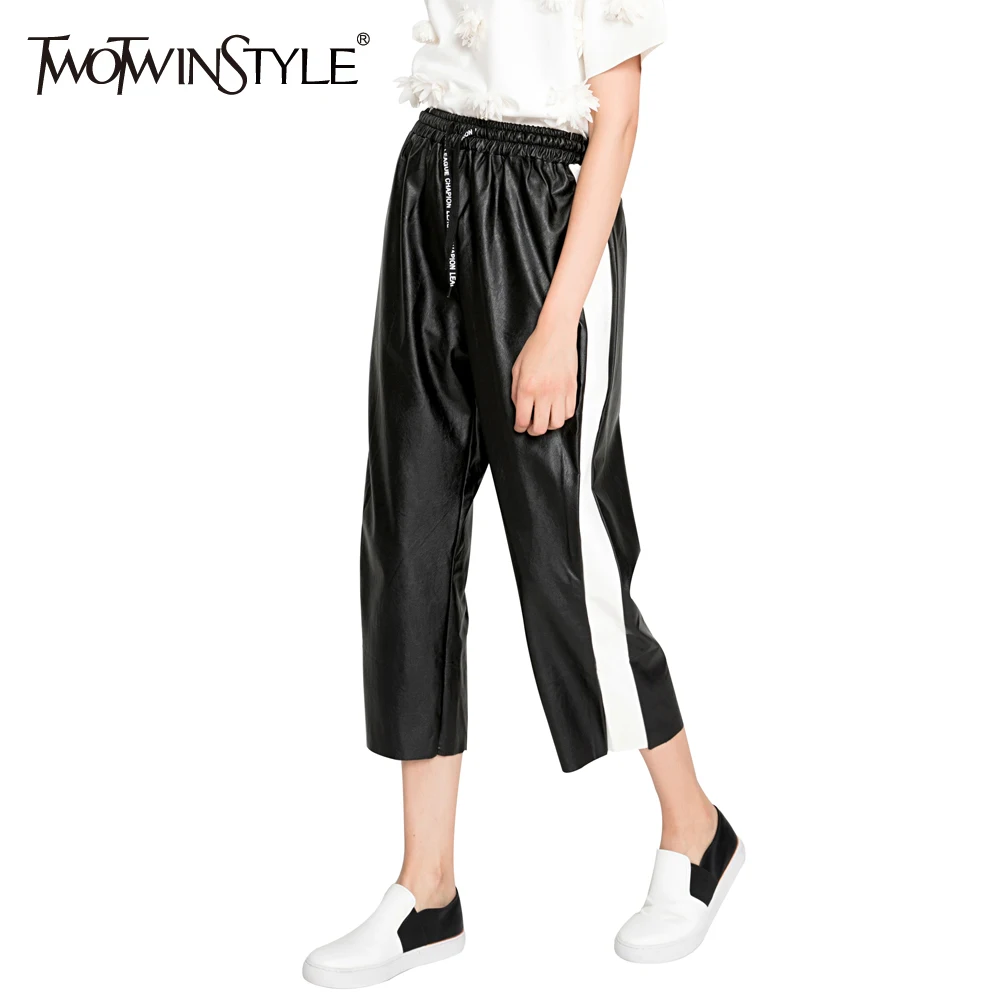 [TWOTWINSTYLE] 2019 осенне зимние шаровары из искусственной кожи хитового цвета Женская