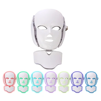 

7 Color LED Neck Face Beauty Mask Machine EMS Microcurrent PDT Photon Therapy Skin Rejuvenation Wrinkle Acne Removal Mask