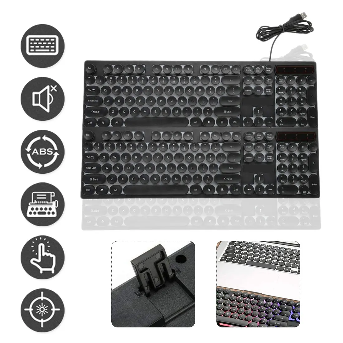 

V8 Retro Punk Mechanical Feeling Keyboard USB Wired Backlit Gaming Desktop Keyboard for Laptop