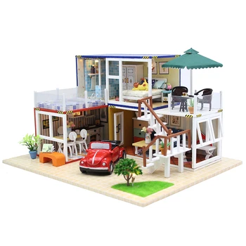 

Cutebee DIY House Miniature with Furniture LED Music Dust Cover Model Building Blocks Toys for Children Casa De Boneca