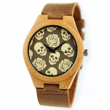 Hallowmas new popular top brand bamboo wooden men watch Person cranial head dial men/women quartz watch lovers dress wristwatch