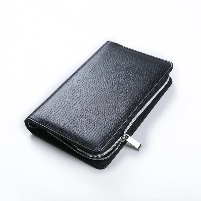 Logo Customized notebook A5 & A6 Business Zipper Bag PU Leather Organizer Planner With Calculator or Memo Pads for white collar
