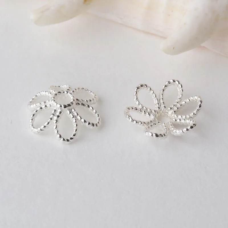 

solid 925 sterling silver flower bead cap, spacer bead caps, jewelry diy silver findings/components