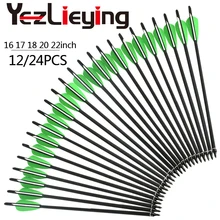 Охота стрельба из лука 12PCS16 17 18 20 22 дюймов углеродная стрела 8,8 мм карбоновая стрела оси арбалет болт полулуна лист зеленый/белый