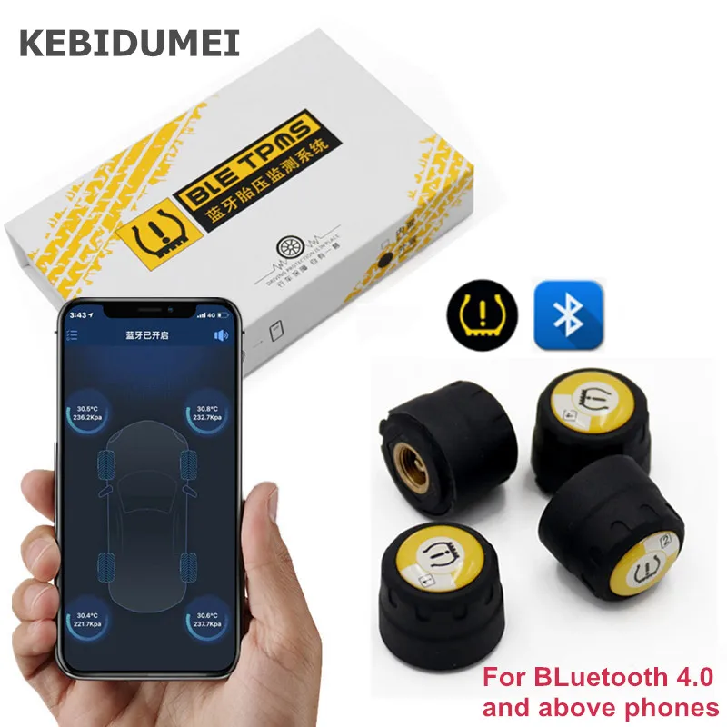 

Bluetooth Car Tire Pressure Alarm TPMS Monitor System 4 external sensors Universal for Bluetooth 4.0 Android IOS Phone