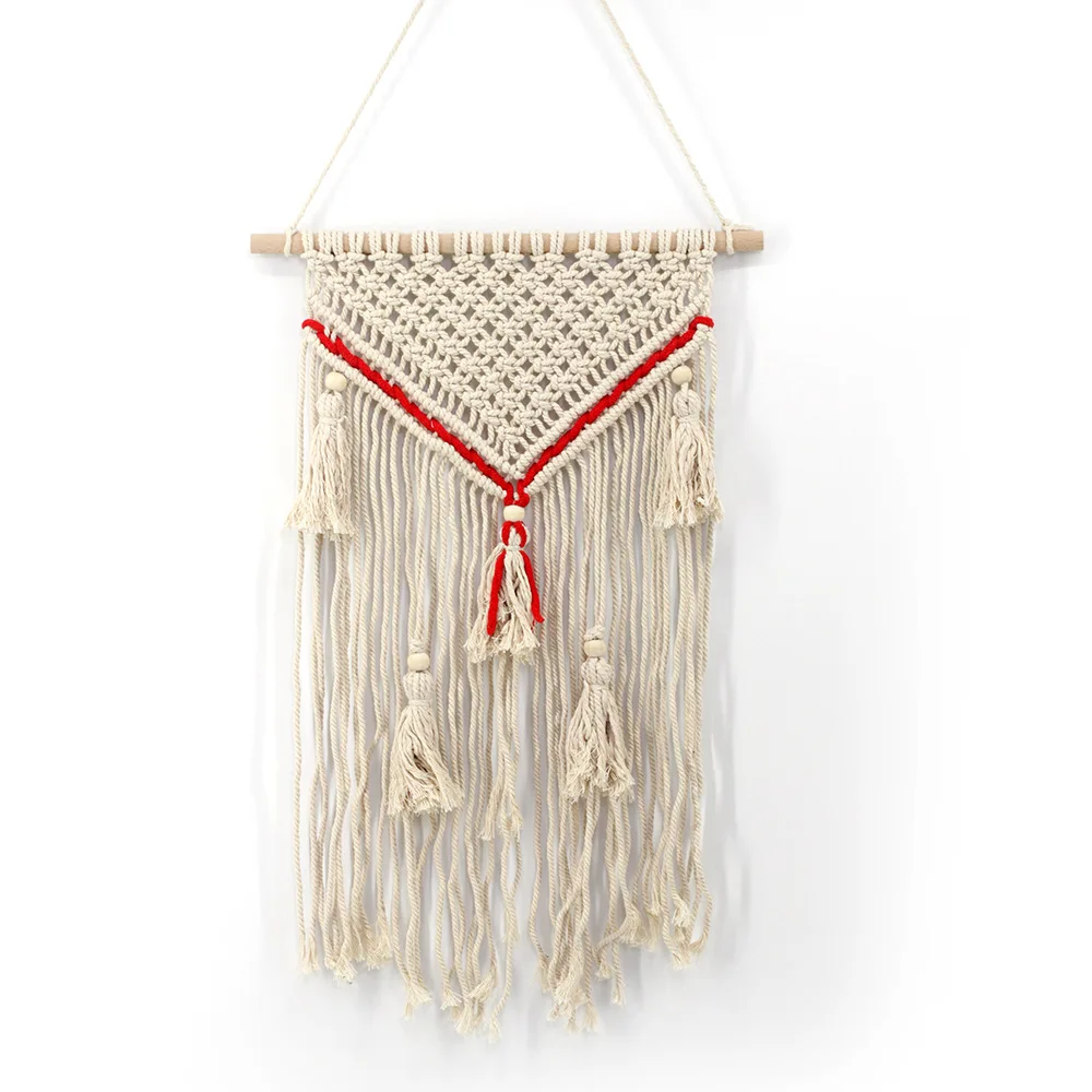 

New Red Macrame Wall Hanging Art Woven Tapestry Boho Home Decor Apartment Dorm Room Decoration 45X69CM