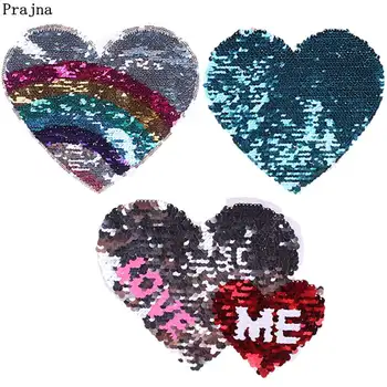 

Prajna Love Heart Patches Sewing On Reversible Change Color Patches For Clothing Rainbow Sequins Patch Applique For Kids T-shirt