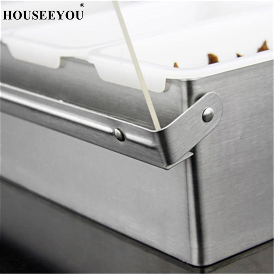 HOUSEEYOU 4in1 Salt Pepper Condiment Seasoning Box Container Herb Spice Jar Containers Sugar Can Stainless Steel Kitchen Storage