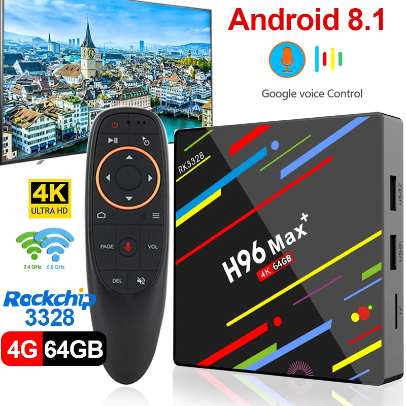 

H96 MAX plus 4 GB 64 GB Android 8,1 caja de TV RK3328 Quad Core 4g/32G USB 3,0 Smart 4 K Set Top Box Media Player Box Youtube Ne