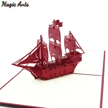 

Sailboat Model 3D Pop-Up Card Birthday with envelope sticker laser cut invitation Greeting Card postcard kirigami creative Gift