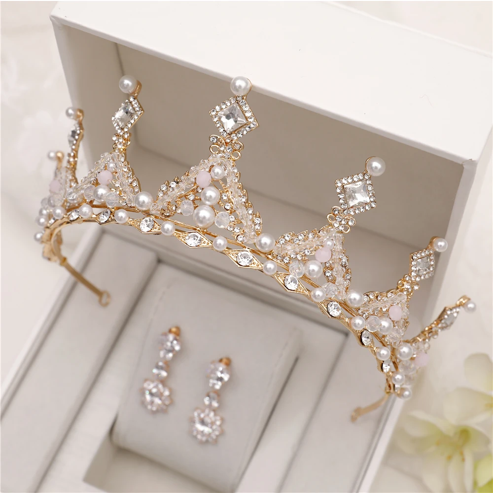 Handmade Fashion Rhinestone Tiara Priness Wedding Bridal Crown Headband Hair Jewelry Cubic Zirconia Women Dangle Earrings Bijoux | Украшения
