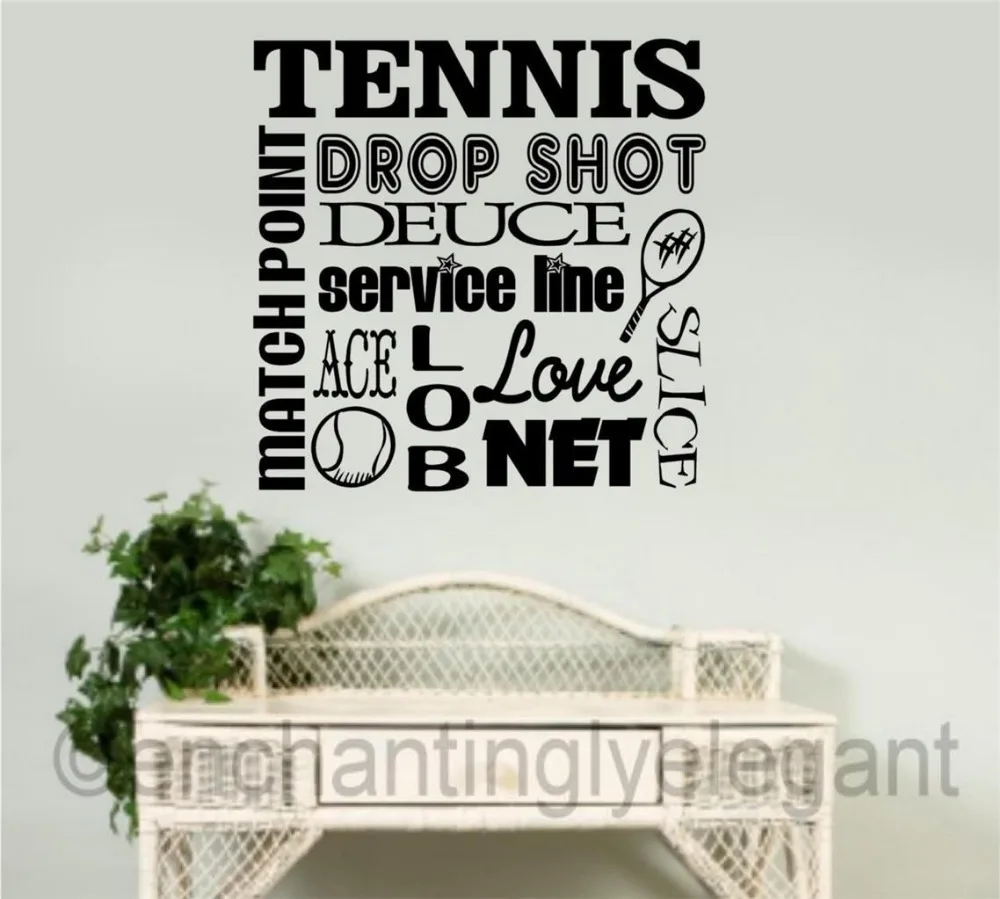 Tennis Sports Vinyl Wall Decal Lettering Tennis Word Collage Mural Art Wall Sticker Bedroom Home