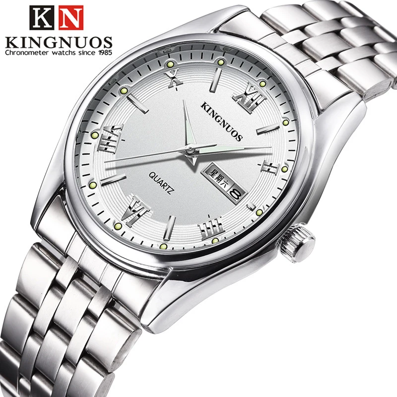 KINGNUOS Black Stainless Steel Men's Watches Analog Date Waterproof Quartz Business Watch Modern Male Female Casual Timepiece (9)