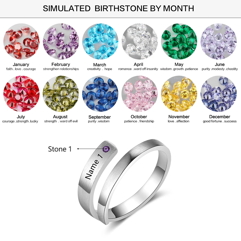 Персонализированные 3 цвета выгравированное имя кольца для женщин заказной камень по месяцу рождения Регулируемый обертывание кольцо подарок ювелирные изделия(JewelOra RI103802