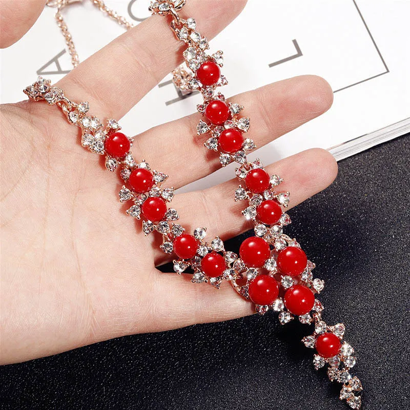 

Ajojewel Korean Red Beige Simulated Pearl Flower Chokers Chains and Necklaces For Women Sweater Chain