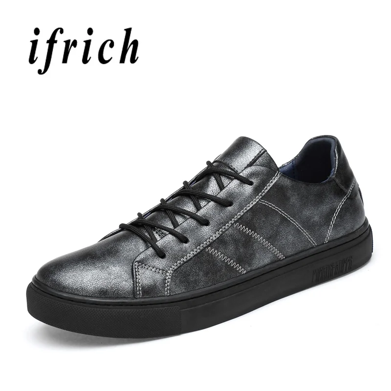 

2019 Popular Men Casual Leather Shoes Flats Sneakers For Men Black Gray Young Casual Shoes For Boy Lace Up Brand Men Footwear