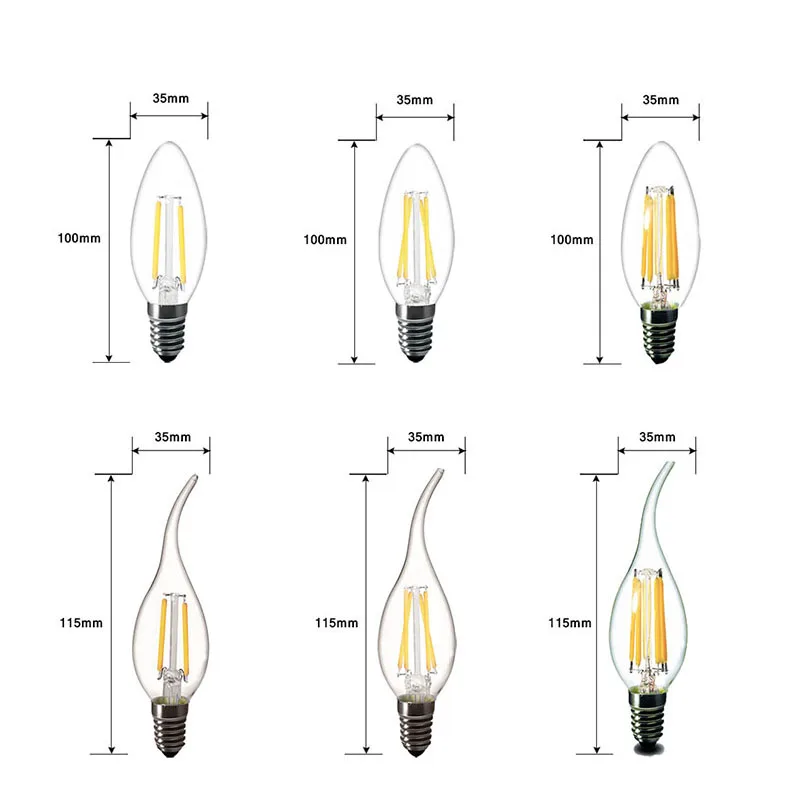 Светодиодный ламп накаливания E14 220 V люстры светодиодный лампы в форме свечи лампы 2 W 4 W 6 W 8 W E27 A60 Edison Лампа 220 V Античный Ретро винтажный колба стеклянная лампа