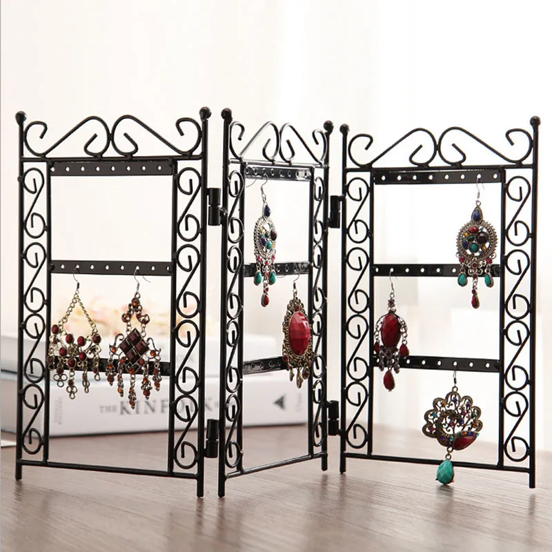 

72 Holes Metal Jewelry Display Shelf Foldable Earring Storage Rack Jewelry Organizer Screen Door Type