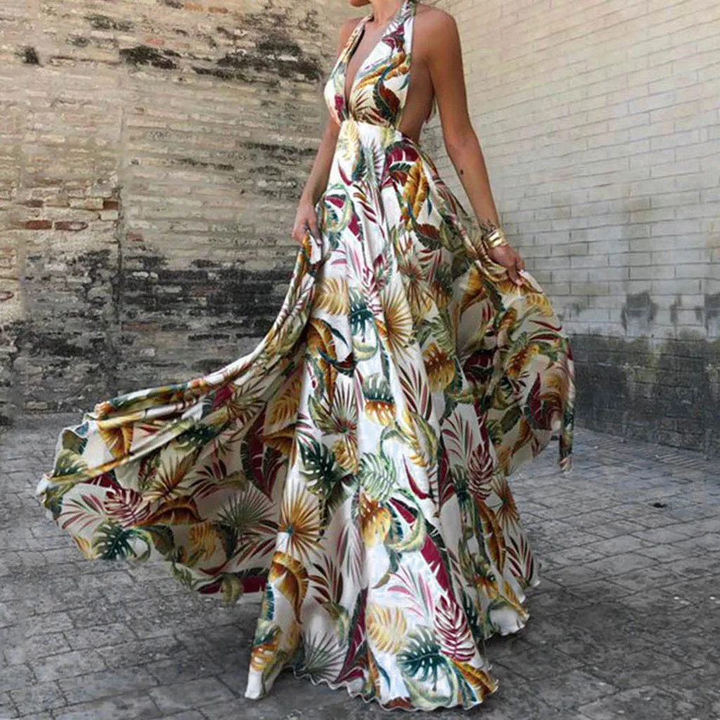 

New Summer 2019 Women Sling Cross vestido summer Beach dress Slim Hollow Print Beachwear Dress tunique de plage vestido playa