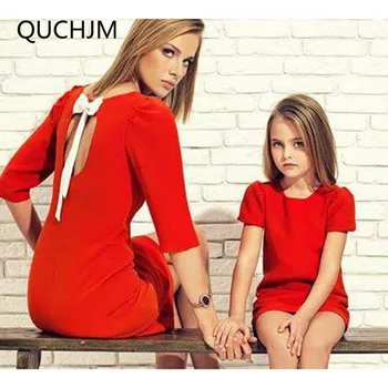 

Family Matching Outfits 2019 new summer mom and kid Solid color round neck short-sleeved t-shirt mom daughter dress Clothes