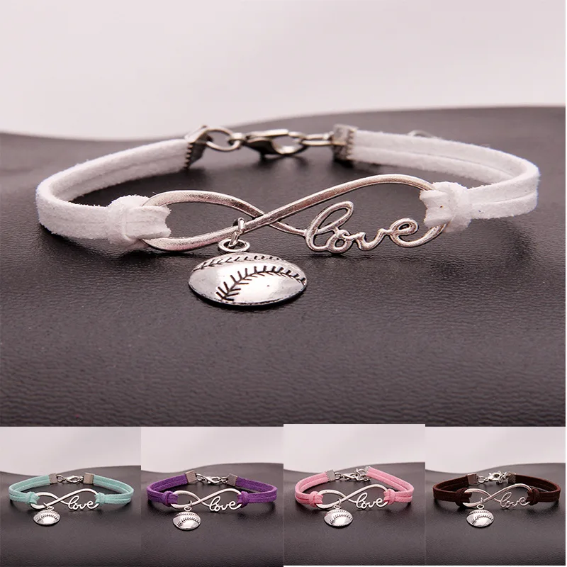 

New Punk Sports Antique Silver Half Face Softball Pendants Charms Bracelets For Friends Gift Men Women Casual Softball Jewelry