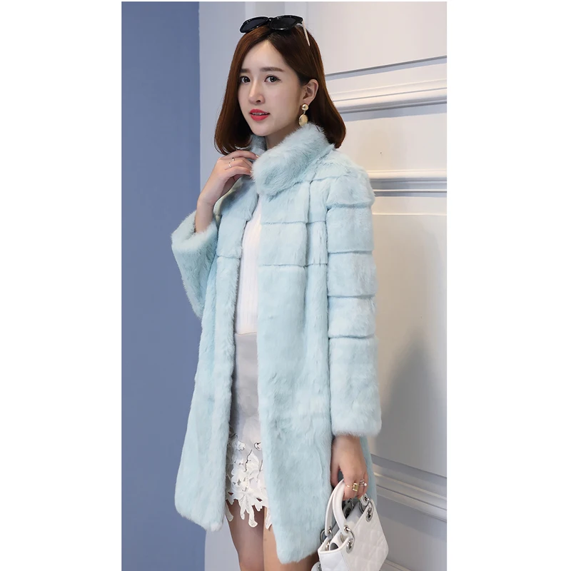 Stand collar wave cut striped genuine rabbit fur winter coat women full sleeve real fur coats and jackets 2018 new autumn