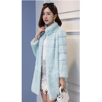 

Stand collar wave cut striped genuine rabbit fur winter coat women full sleeve real fur coats and jackets 2018 new autumn