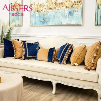 Avigers Luxury Velvet Embroidery Cushion Covers with Tassels Patchwork Decorative Pillows Throw Pillow Cases Blue Orange vwr histology cassettes orange biopsy cassette with hinged plastic covers