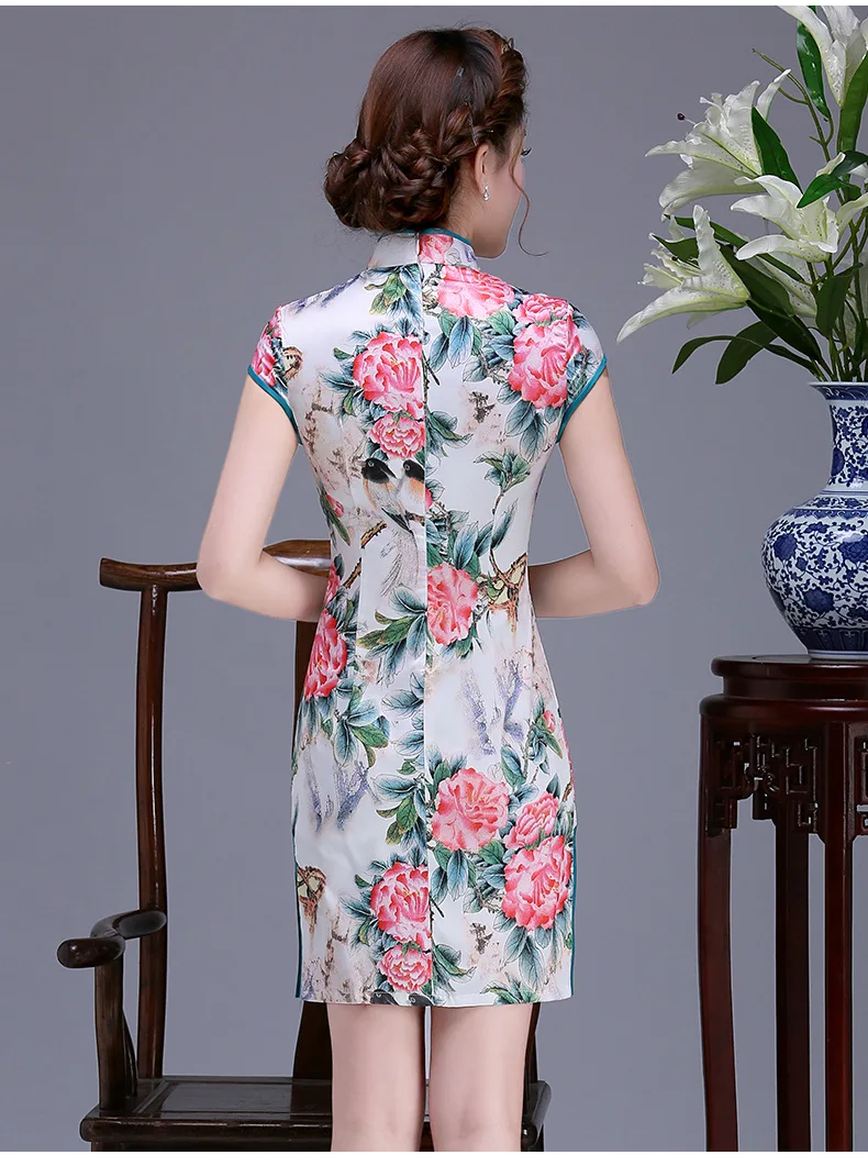 Китайский атласное платье Для женщин Мини Cheongsam Размеры S до 2XL