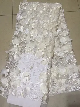 

African Tulle Lace Fabric 2018 African French Lace Fabric High Quality Yellow 3 D Flowers Embroidery Tulle French Laces party