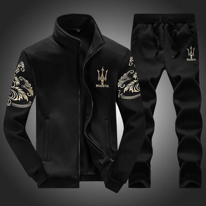 New 2019 Brand Tracksuit Fashion Plus Size Men Sportswear Two Piece Sets Zipper Jacket hoodie+Pants Print Sporting Suit Male