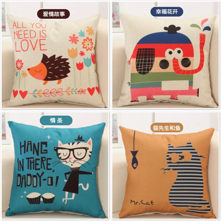 Белье хлопок 18 дюймов 45*45 см мультфильм печати Подушка Home Decor кровати стул назад талии Cusion автомобиля офисные рук Подушка