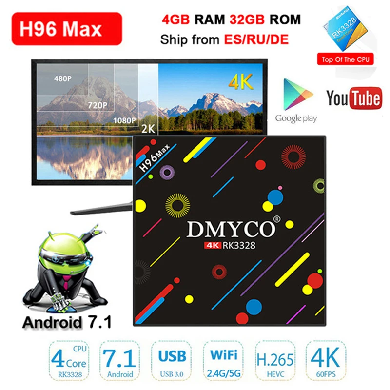

H96 MAX H2 Android 7.1 Smart TV Box 4G/32G RK3328 Quad-core 2.4G/5G WiFi 100M HDMI support iptv youtube Media Player Set top box