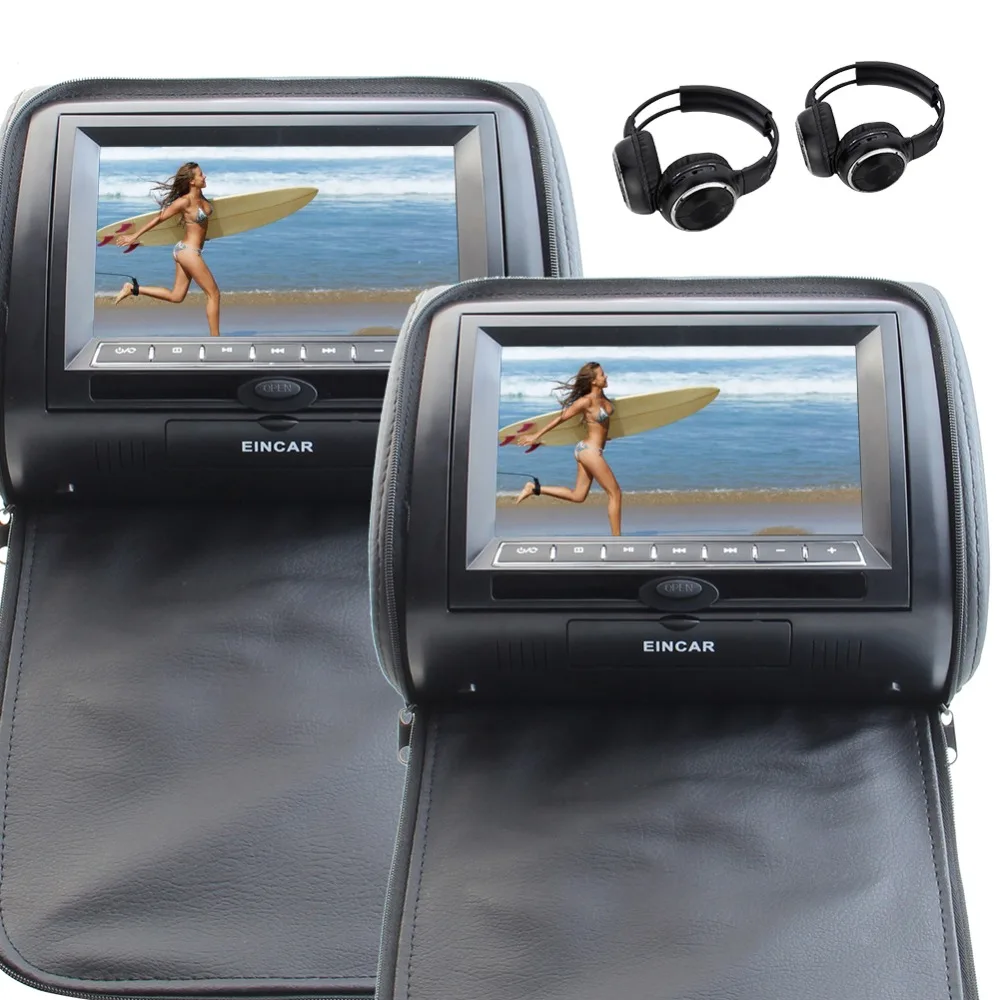 

EinCar 7 Inch LCD Dual Screen Portable DVD Player (Three Colors optional) Black Pair of Car Headrest Video Player LCD Monitor/IR